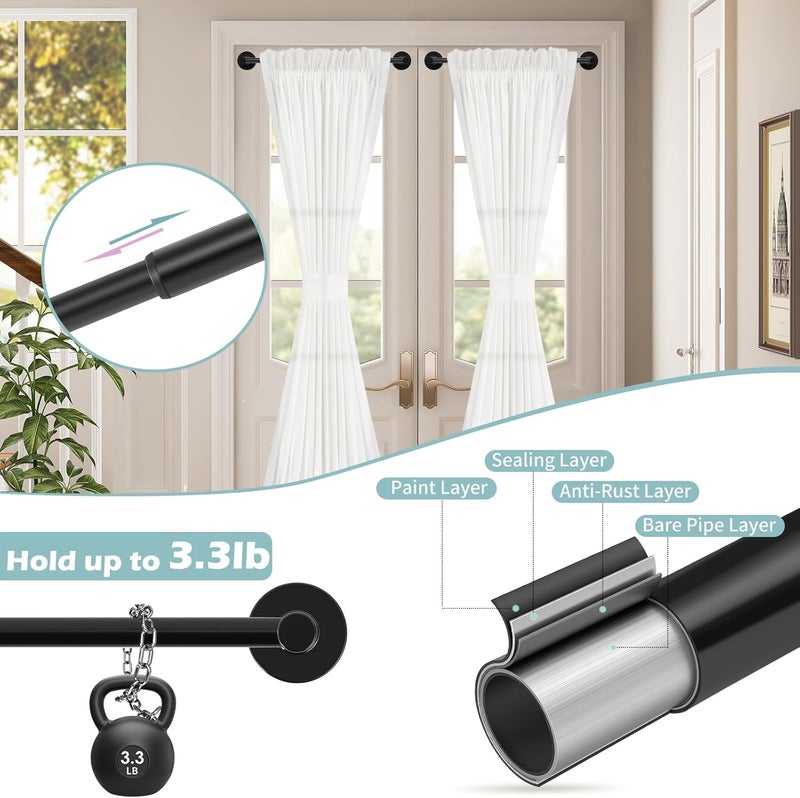 HTZON Black Magnetic Curtain Rod for Door:Magnet Curtain Rod for Classroom Whiteboard,Small Adjustable Magnetic Towel Bar,Tool-Free French Magnet Pole with Leather Protective Cover,2 Pack 16-28" - Image 2